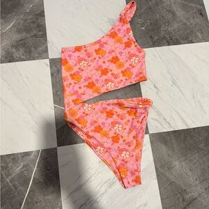 Floral Pink and Orange Swimsuit
